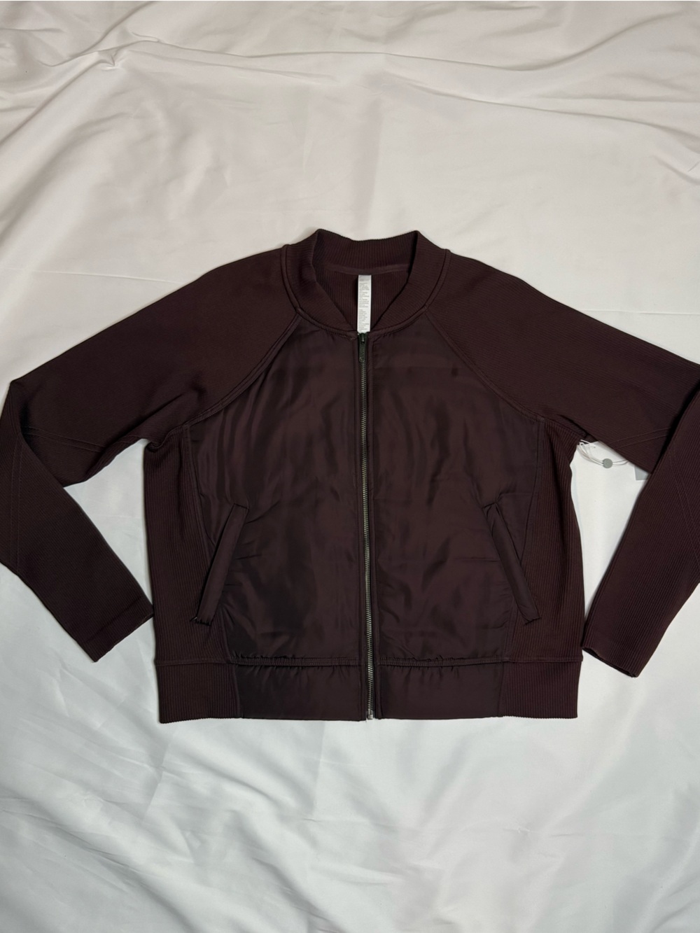 Zella Women’s Burgundy Fudge Seamless Mixed Media Bomber Jacket - Sz Large, NWT - Picture 2 of 13